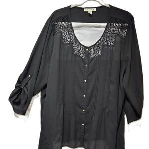 BLACK CHIFFON & LACE DRESSY BLOUSE TUNIC       2X